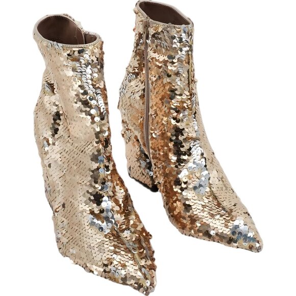 Madden Girl Glitter Boots Sequined Flare Heel Gold Size 6 - Picture 1 of 6